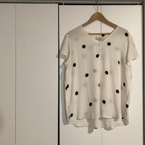 LOFT Flutter Sleeve 4 button v-neck polka dot top